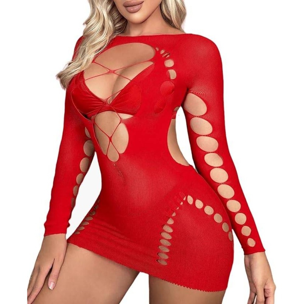 RSLOVE Sexy Lingerie Babydoll Chemise Womens One Size Mesh Hollow Out Backless